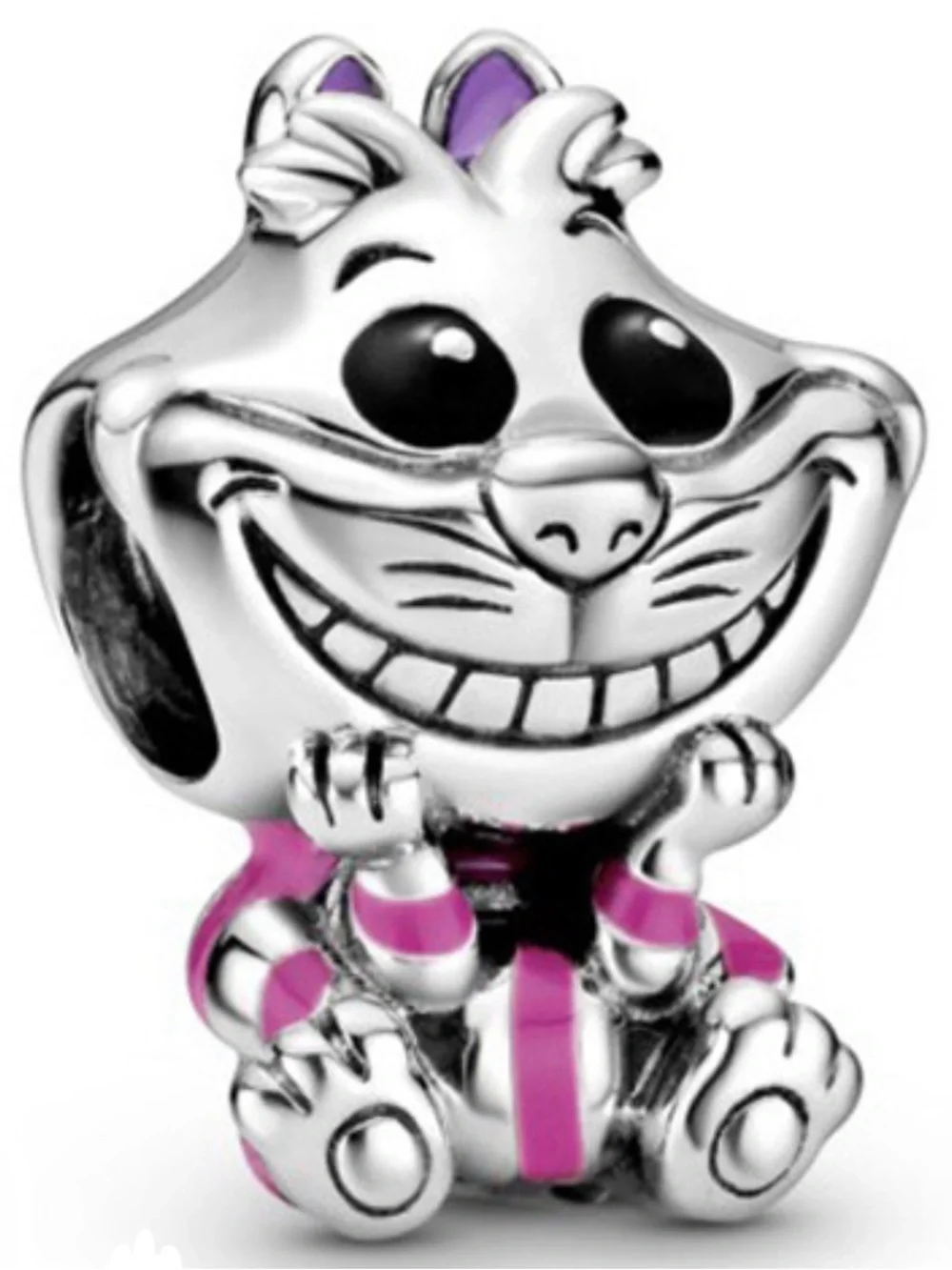 Pandora Silver Cheshire Cat Charm with Pink and Purple Accents
